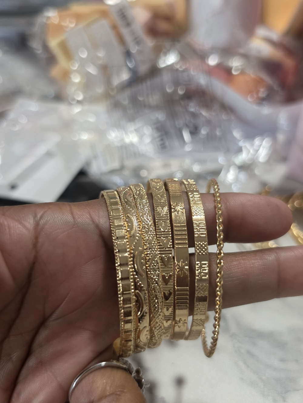 Elegant Gold-Tone Stacked Patterned Bangle Set - Women Jewelry